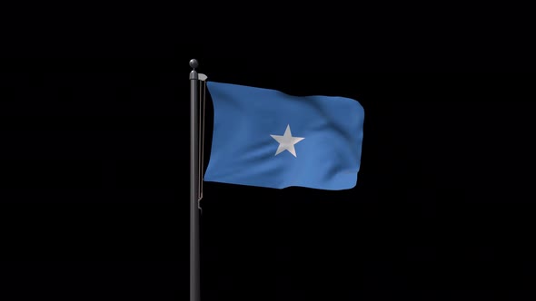 Somalia Flag On Flagpole With Alpha Channel 4K