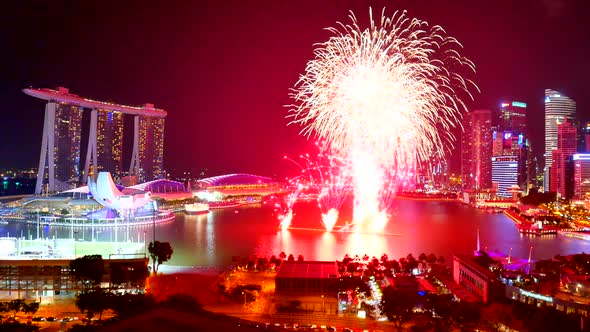 Beautiful colorful firework at Singapore city