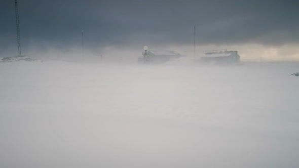 Blizzard Over Vernadsky Base. Antarctica Shot