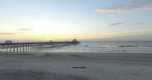 Aerial of Folly Beach Fishing Pier at Sunrise