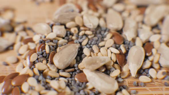 Close Up of Mixed Seeds - Sunflower, Chia, Linseed, Sesame and Blue Poppy Macro Extreme