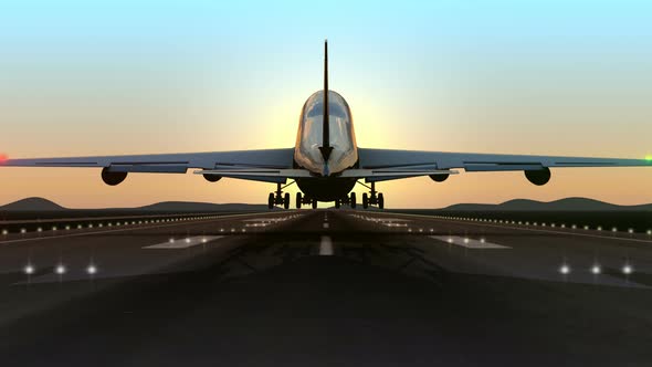 Huge Airplane Landing Close-up against Clean Sky