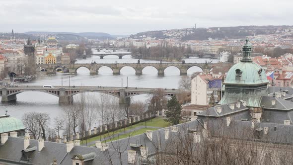 Czech Republic city of Prague on cloudy day  3840X2160 UHD footage - Famous Charles bridge over Vlta