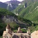 Fly over valley between Karabakh mountains with monastery Dadivank - VideoHive Item for Sale