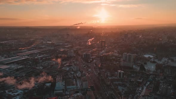 Hyperlapse of Chisinau city at sunrise, drone view