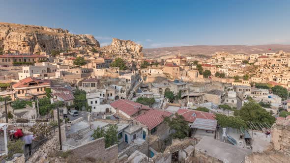 Urgup Town Aerial View From Temenni Hill in Cappadocia Region of Turkey Timelapse