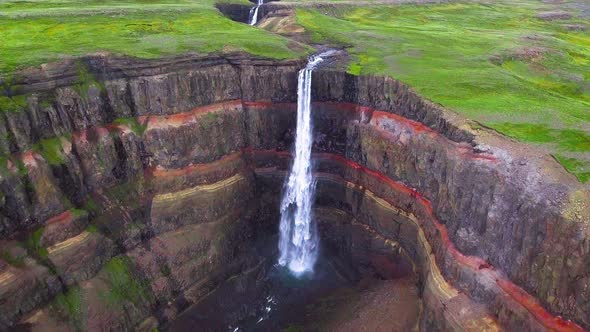 Drone Aerial Footage of The Aldeyjarfoss Waterfall in North Iceland