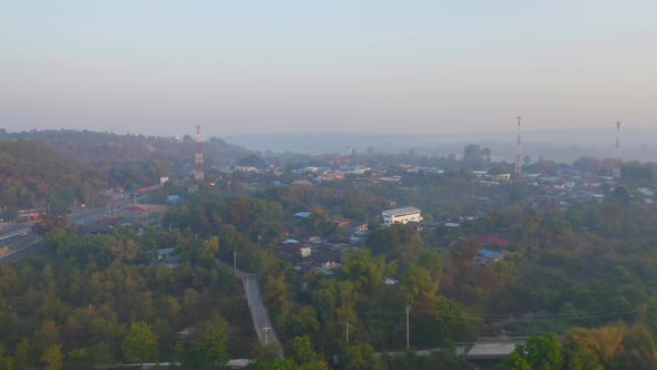 Aerial view of roofs of local village houses. Residential buildings in Ubon Ratchathani,