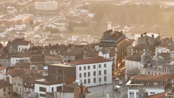 Aerial View of Dense Historic Center of Thiers Town in PuydeDome Department AuvergneRhoneAlpes