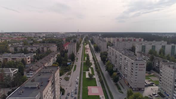 Aerial view of autumn city with nine-storey buildings 05