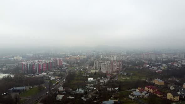 Aerial View of the Drone Flying of the Old City of Lviv Ukraine