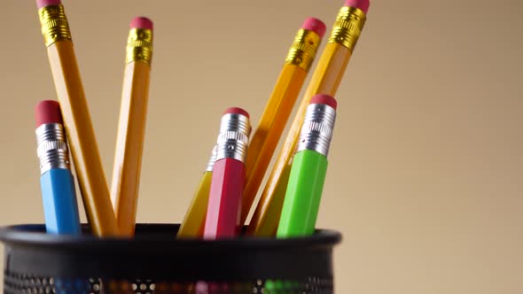 Group of Color Pencils on Table with Copy Space