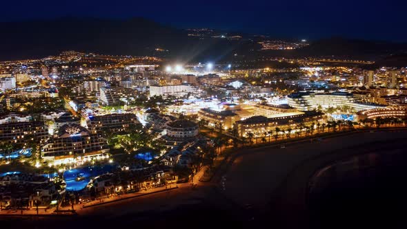 Night View of the Golden Mile Area of the Resort Playa De Las Americas Tenerife Canary Islands