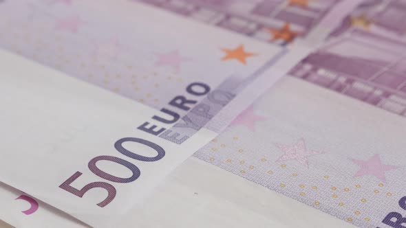 Five hundred EU paper money denominations 4K 2160p 30fps UltraHD tilting    footage - Business backg