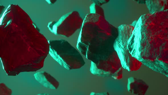 Rocks set on neon green red background