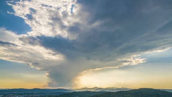 Glowing Sky With Clouds Flying Above Mountains, Heavenly Sunrise, Timelapse