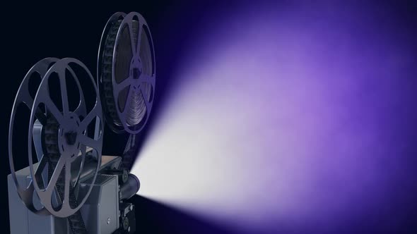 Film Projector with Empty Cinema Screen in the Blue Color Fractal Light Rays