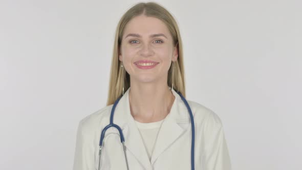 Smiling Female Doctor on White Background