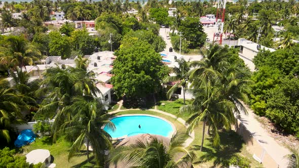 View of palms and pools in yucatan