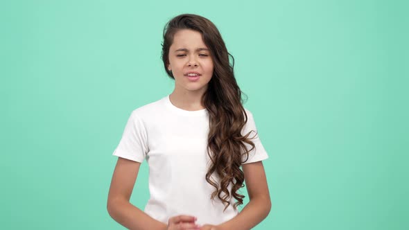 Teen Girl Long Curly Hair Sneezing with Smiling Face Sneeze