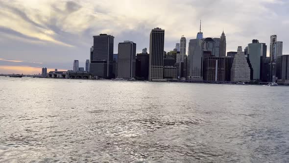 New York City over Hudson River during sunset