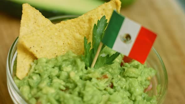 Guacamole Salad with Nachos and Mexican Flag