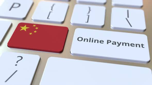 Online Payment Text and Flag of China on the Keyboard