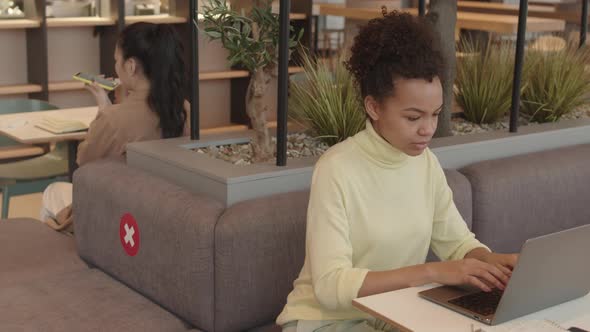 Woman Using Laptop in Coffee Shop