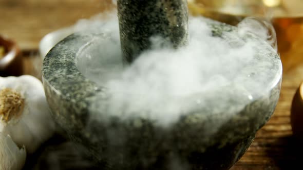 Smoke in mortar and pestle 4k