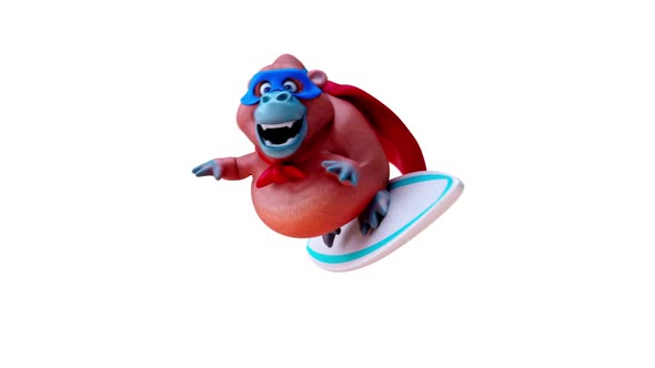 Fun 3D cartoon orang outan surfing