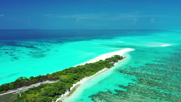 Aerial abstract of beautiful seashore beach wildlife by blue sea and white sand background of journe