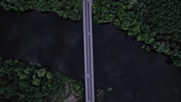 Aerial View of the Bridge and the Road Over the River