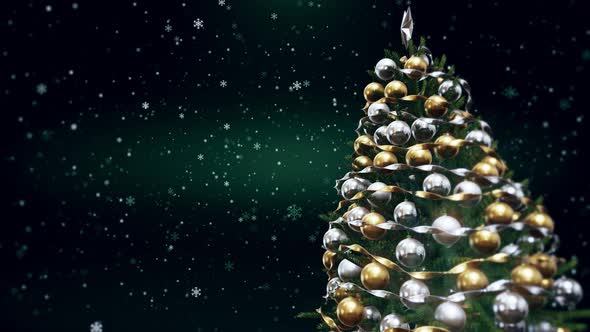 Christmas Tree With Shiny Lights And Green Background 4k