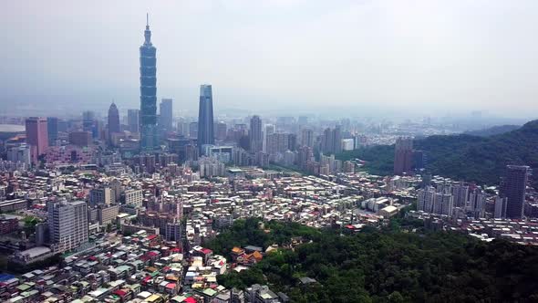 Drone fly over taipei city