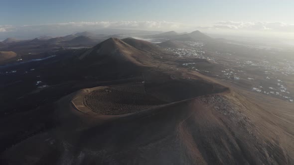 Aerial view of Caldera Blanca on Lanzarote island, Canary Islands, Spain.