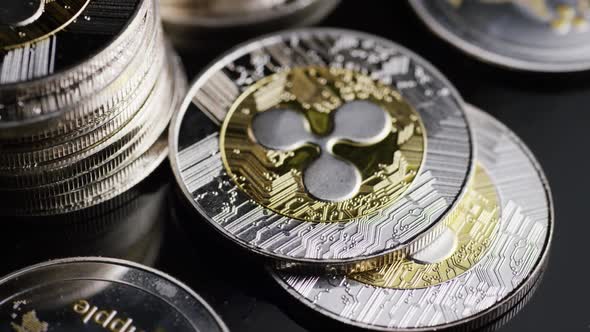 Rotating shot of Bitcoins