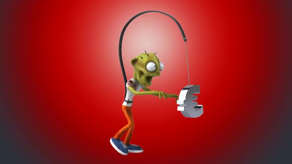 Fun 3D cartoon Zombie chasing the money alt