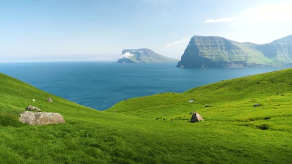 Amazing Faroese Nature Green Hills and Beautiful Rocky Mountains