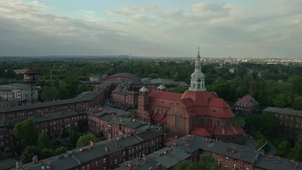 Saint Anne Church At Nikiszowiec Neighborhood In Katowice City, Poland. aerial