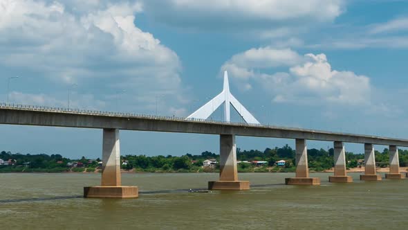 time lapse of The Second Thai–Lao Friendship Bridge in Mukdahan, Thailand