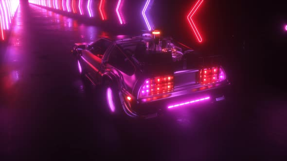 Colorful Neon Glowing Sci Fi Car Riding Backdrop