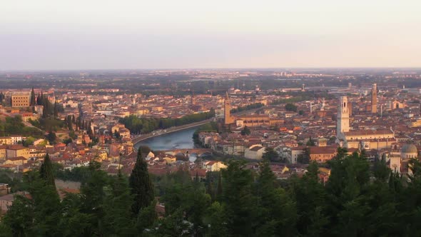 View of Old City with River in Middle, Towers Rising up Over Rooftops, Panorama