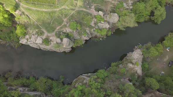 Aerial View To Granite Buky Canyon on the Hirskyi Takich River in Ukraine