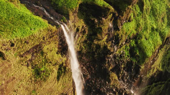 Waterfall in Poco Ribeira Do Ferreiro Alagoinha Flores Island AzoresPortugal