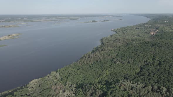 Dnipro River. Aerial View. Landmark of Ukraine, Flat, Gray
