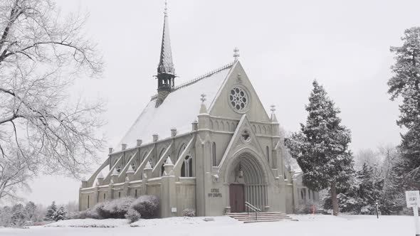 Chapel in Snow Zoom Out