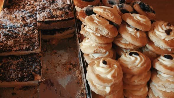 Variation of sweet food in bakery shop