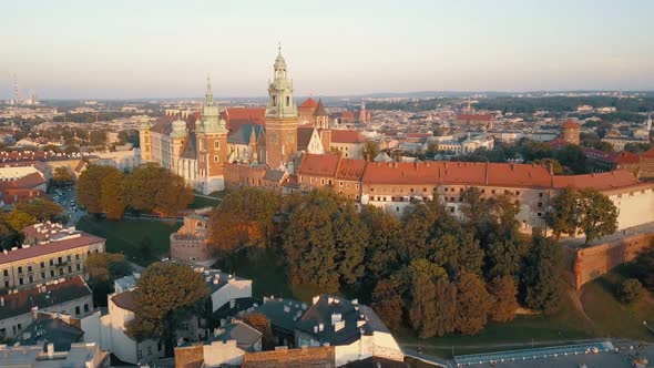 Aerial View of Royal Wawel Cathedral and Castle in Krakow, Poland