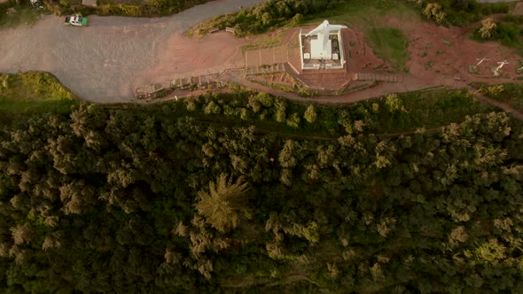 4K daytime aerial drone view before sunset over the well known statue of Cristo Blanco in Cusco, Per