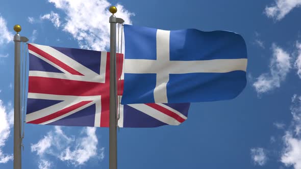 United Kingdom Flag Vs Shetland City Flag On Flagpole